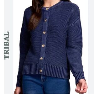 Tribal Jeans Blue Cotton Vintage Knit Cardigan Medium